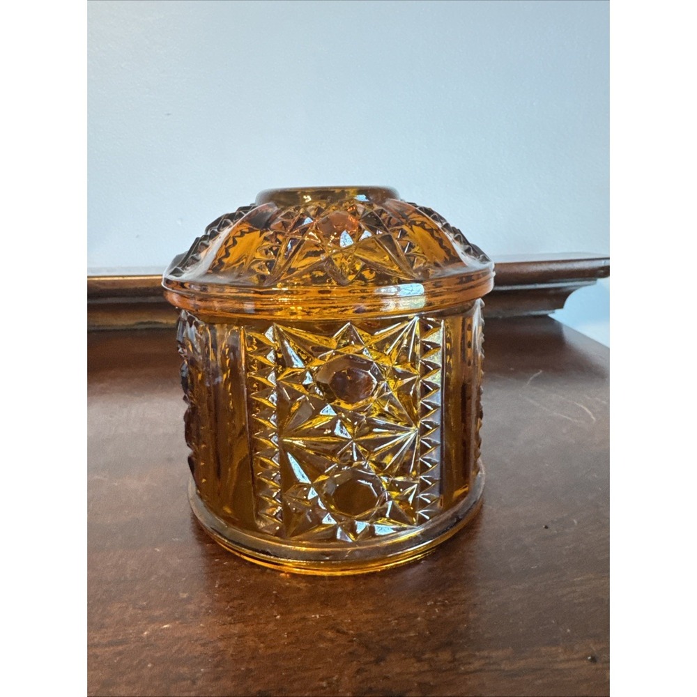 4" Vintage Indiana Glass Amber Stars & Bars Fairy Lamp *Top Only*